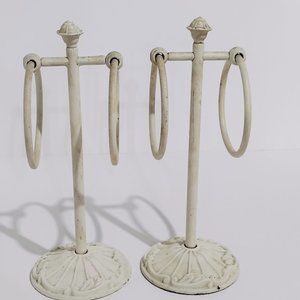 Antique White Metal Upright Towel Rings (2)